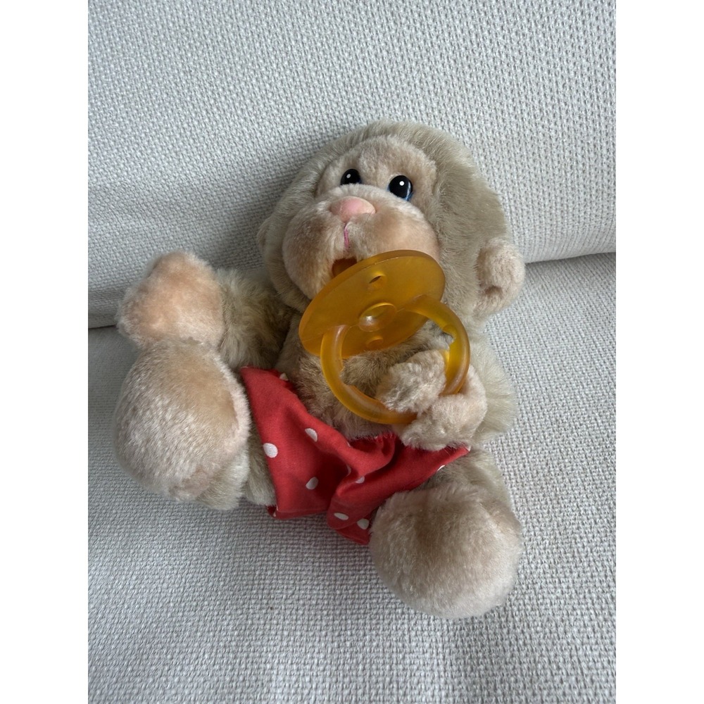 Vintage Russ Berrie Baby Chee Chee Monkey Plush w/ Pacifier Red Polka Dot
